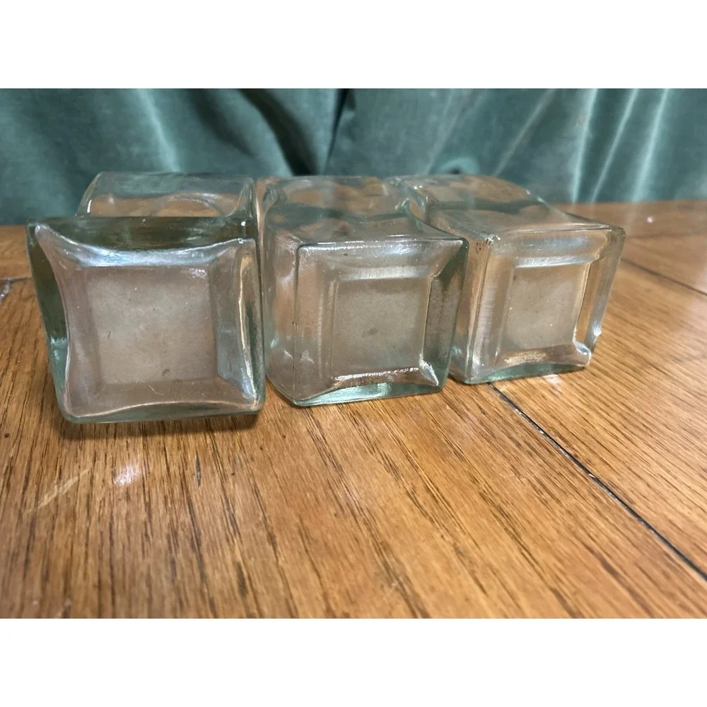 Set of 3 Wavy Square Clear Glass Bud Vases Small Apothecary Style Bottles